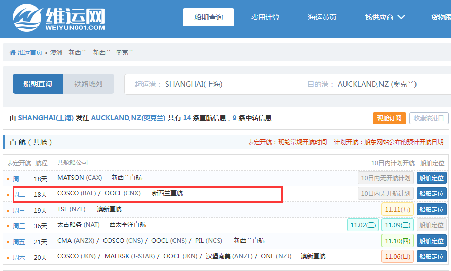 航线快讯!11月中旬,东方海外将新增一条新西兰直航服务CNX