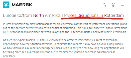 港口罢工！鹿特丹港运营中断，马士基宣布应急计划