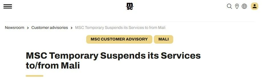 注意！MSC：暂停马里航线预订！
